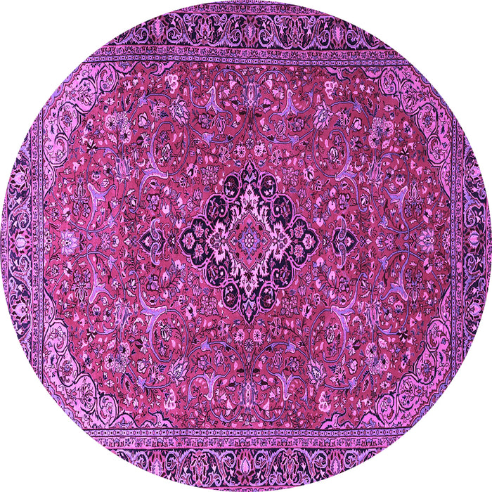 Round Machine Washable Medallion Purple Traditional Area Rugs, wshtr1519pur