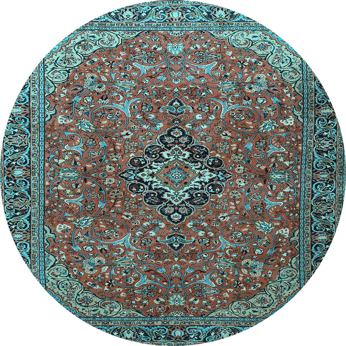 Round Medallion Light Blue Traditional Rug, tr1519lblu