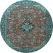 Round Medallion Light Blue Traditional Rug, tr1519lblu