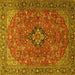 Square Machine Washable Medallion Yellow Traditional Rug, wshtr1519yw