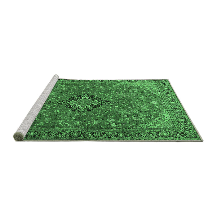 Sideview of Machine Washable Medallion Emerald Green Traditional Area Rugs, wshtr1519emgrn