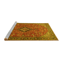 Sideview of Machine Washable Medallion Yellow Traditional Rug, wshtr1519yw