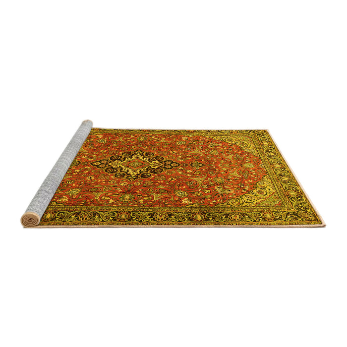 Sideview of Machine Washable Medallion Yellow Traditional Rug, wshtr1519yw