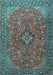 Machine Washable Medallion Light Blue Traditional Rug, wshtr1519lblu