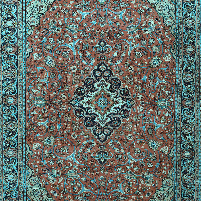 Machine Washable Medallion Light Blue Traditional Rug, wshtr1519lblu