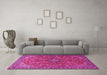 Machine Washable Medallion Pink Traditional Rug in a Living Room, wshtr1519pnk