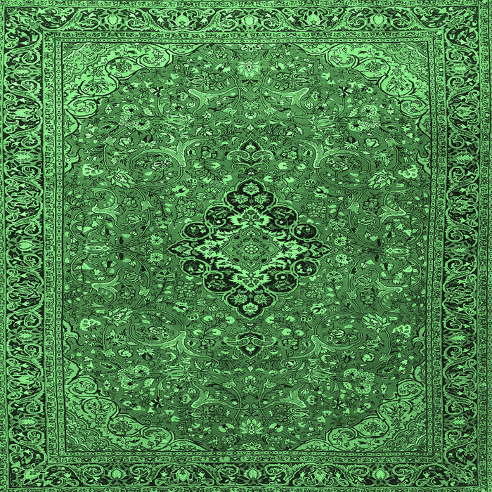 Square Machine Washable Medallion Emerald Green Traditional Area Rugs, wshtr1519emgrn