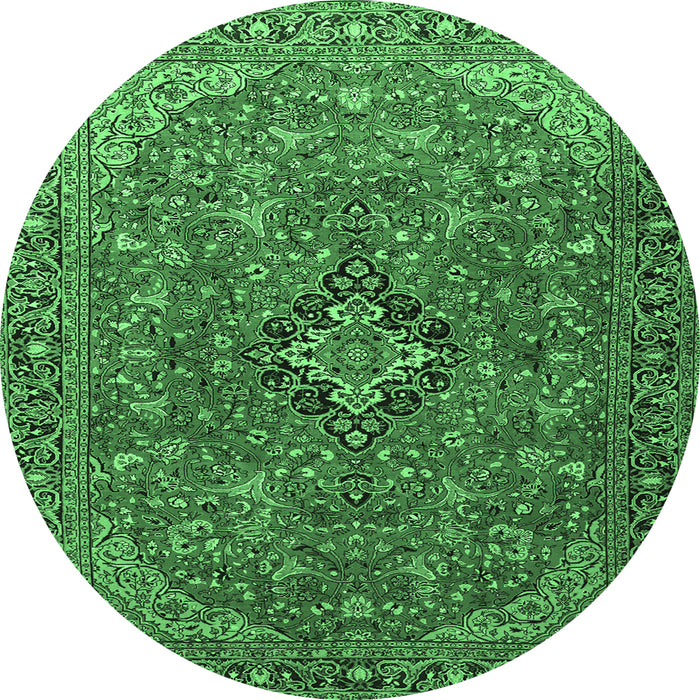 Round Machine Washable Medallion Emerald Green Traditional Area Rugs, wshtr1519emgrn