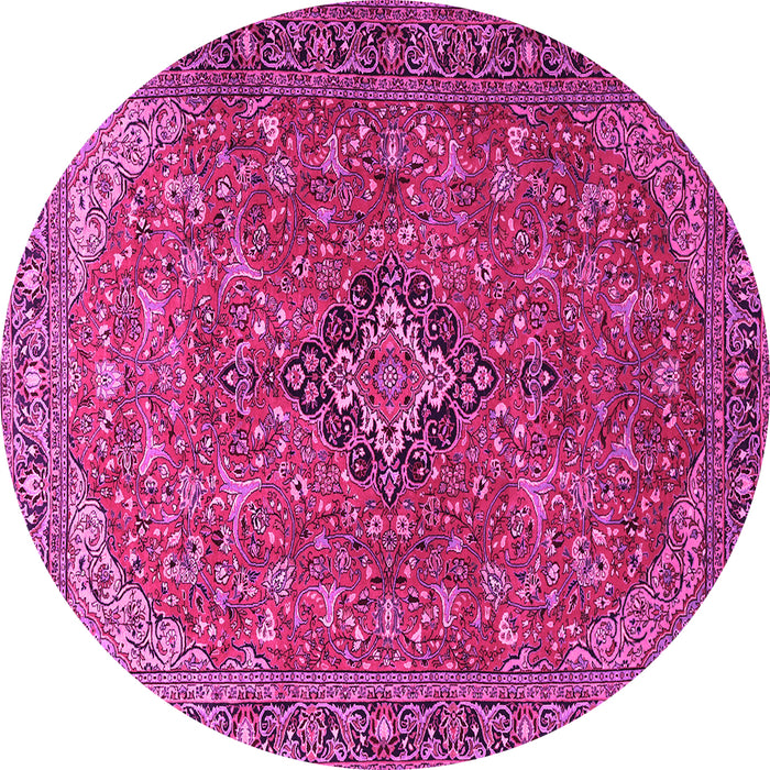 Round Machine Washable Medallion Pink Traditional Rug, wshtr1519pnk