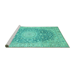 Sideview of Machine Washable Medallion Turquoise Traditional Area Rugs, wshtr151turq