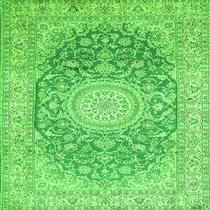 Round Machine Washable Medallion Green Traditional Area Rugs, wshtr151grn