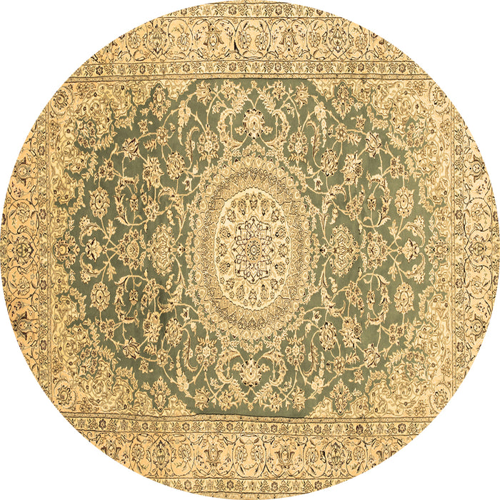 Round Machine Washable Medallion Brown Traditional Rug, wshtr151brn