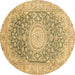 Round Machine Washable Medallion Brown Traditional Rug, wshtr151brn