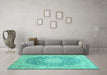 Machine Washable Medallion Turquoise Traditional Area Rugs in a Living Room,, wshtr151turq