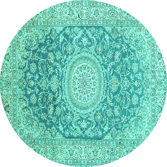 Round Medallion Turquoise Traditional Rug, tr151turq