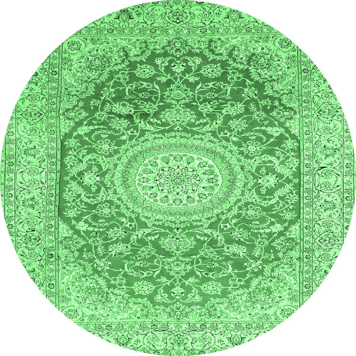 Round Machine Washable Medallion Emerald Green Traditional Area Rugs, wshtr151emgrn