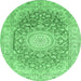 Round Machine Washable Medallion Emerald Green Traditional Area Rugs, wshtr151emgrn