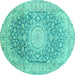 Round Machine Washable Medallion Turquoise Traditional Area Rugs, wshtr151turq