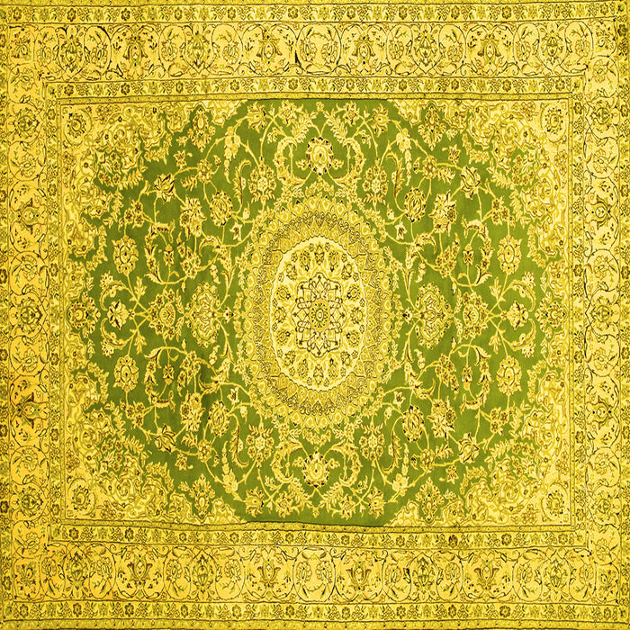 Square Machine Washable Medallion Yellow Traditional Rug, wshtr151yw