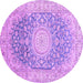 Round Machine Washable Medallion Purple Traditional Area Rugs, wshtr151pur