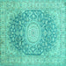 Square Machine Washable Medallion Turquoise Traditional Area Rugs, wshtr151turq