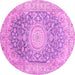 Round Machine Washable Medallion Pink Traditional Rug, wshtr151pnk
