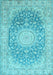 Machine Washable Medallion Light Blue Traditional Rug, wshtr151lblu