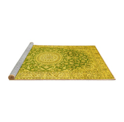 Sideview of Machine Washable Medallion Yellow Traditional Rug, wshtr151yw
