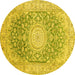 Round Machine Washable Medallion Yellow Traditional Rug, wshtr151yw