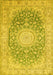 Machine Washable Medallion Yellow Traditional Rug, wshtr151yw