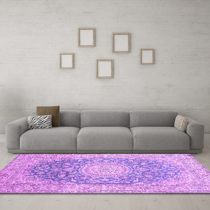 Machine Washable Medallion Purple Traditional Area Rugs in a Living Room, wshtr151pur