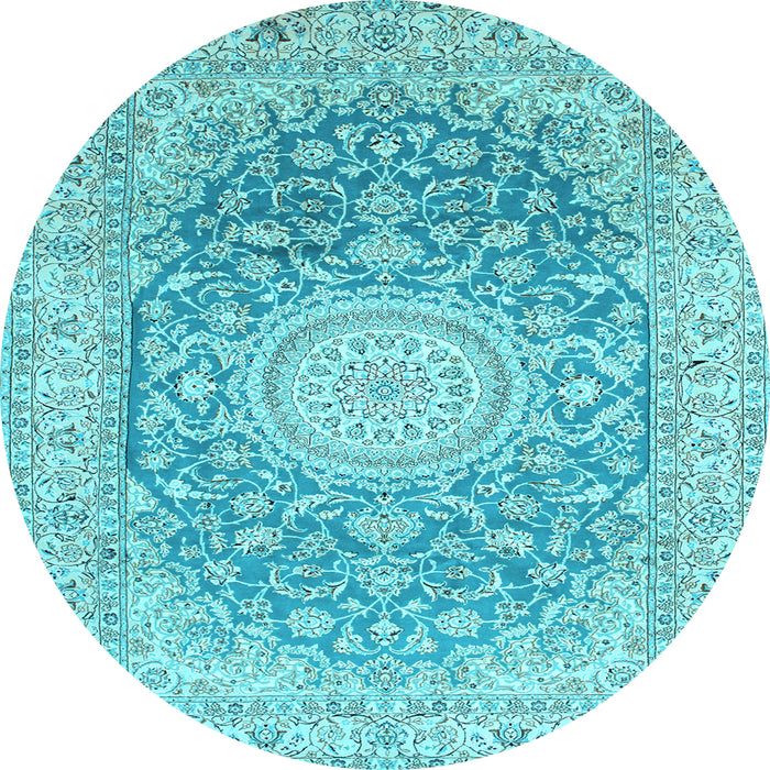 Round Medallion Light Blue Traditional Rug, tr151lblu