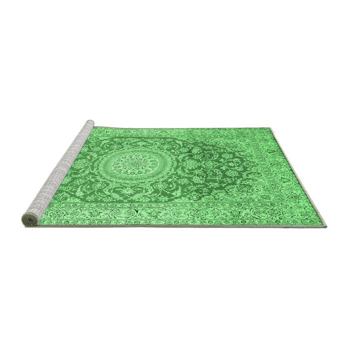 Sideview of Machine Washable Medallion Emerald Green Traditional Area Rugs, wshtr151emgrn