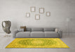 Machine Washable Medallion Yellow Traditional Rug in a Living Room, wshtr151yw