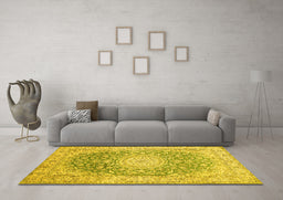 Machine Washable Medallion Yellow Traditional Rug in a Living Room, wshtr151yw