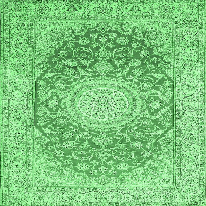 Square Machine Washable Medallion Emerald Green Traditional Area Rugs, wshtr151emgrn