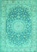 Machine Washable Medallion Turquoise Traditional Area Rugs, wshtr151turq