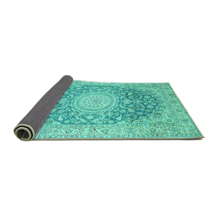 Sideview of Medallion Turquoise Traditional Rug, tr151turq