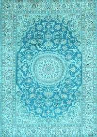 Medallion Light Blue Traditional Rug, tr151lblu