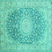 Square Medallion Turquoise Traditional Rug, tr151turq
