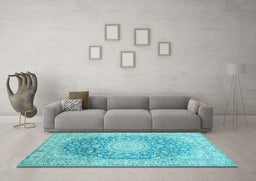 Machine Washable Medallion Light Blue Traditional Rug in a Living Room, wshtr151lblu