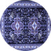 Round Machine Washable Persian Blue Traditional Rug, wshtr1520blu