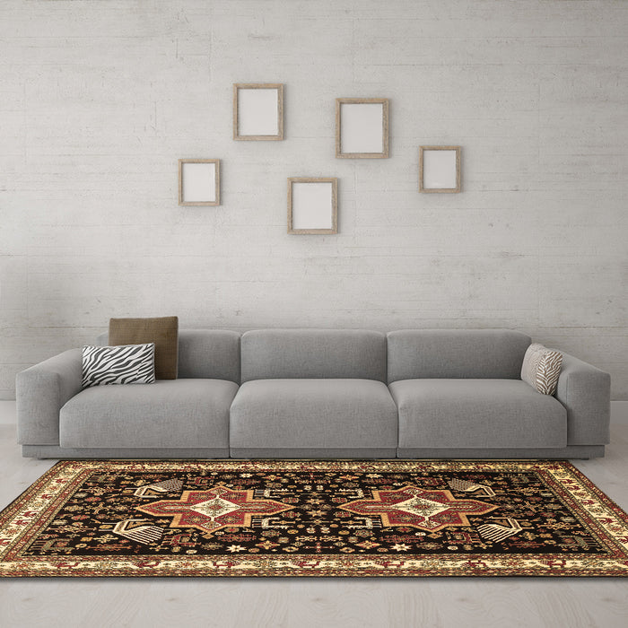 Machine Washable Persian Brown Traditional Rug in a Living Room,, wshtr1520brn