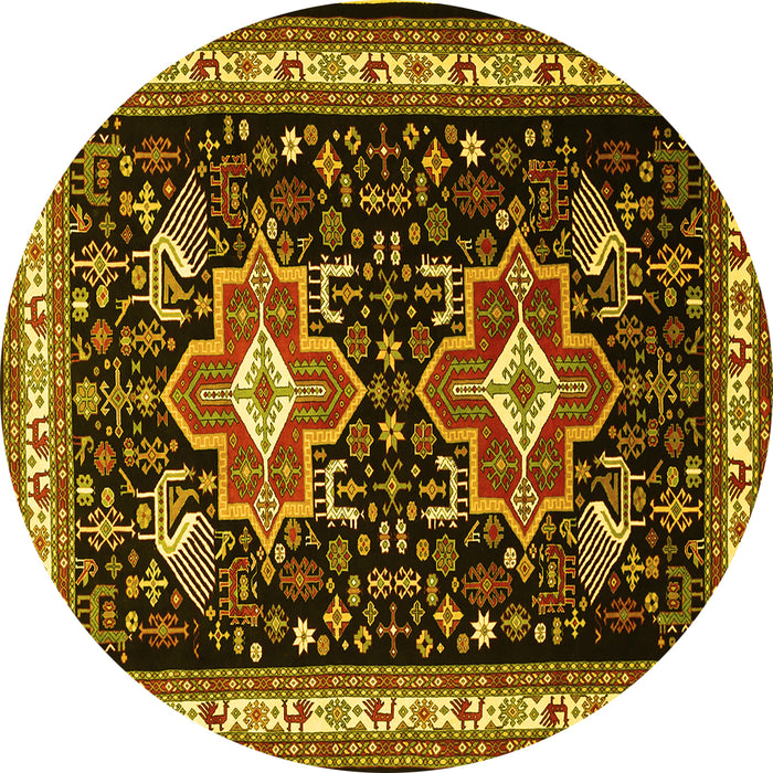 Round Persian Yellow Traditional Rug, tr1520yw
