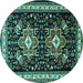 Round Machine Washable Persian Turquoise Traditional Area Rugs, wshtr1520turq