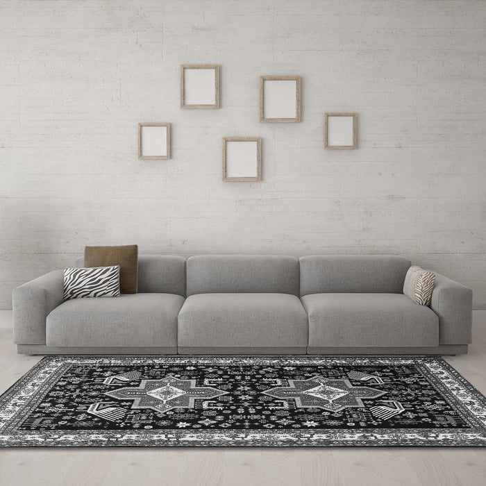 Machine Washable Persian Gray Traditional Rug in a Living Room,, wshtr1520gry