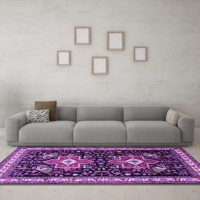 Machine Washable Persian Purple Traditional Area Rugs in a Living Room, wshtr1520pur