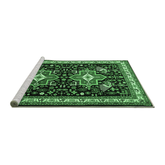 Sideview of Machine Washable Persian Emerald Green Traditional Area Rugs, wshtr1520emgrn