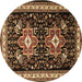 Round Persian Brown Traditional Rug, tr1520brn