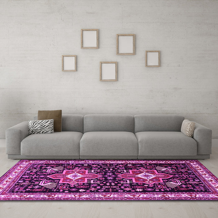 Machine Washable Persian Pink Traditional Rug in a Living Room, wshtr1520pnk